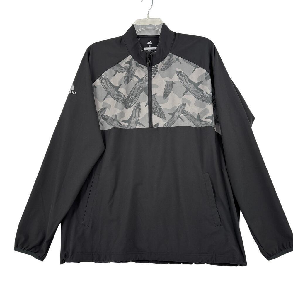 Adidas Golf Windbreaker Jacket Quarter Zip Wind Shirt Size XL Black Abstract